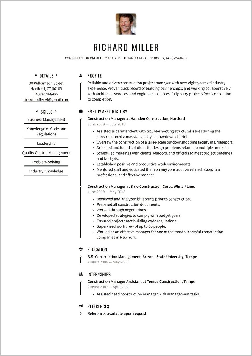 Construction Project Planner Resume Sample