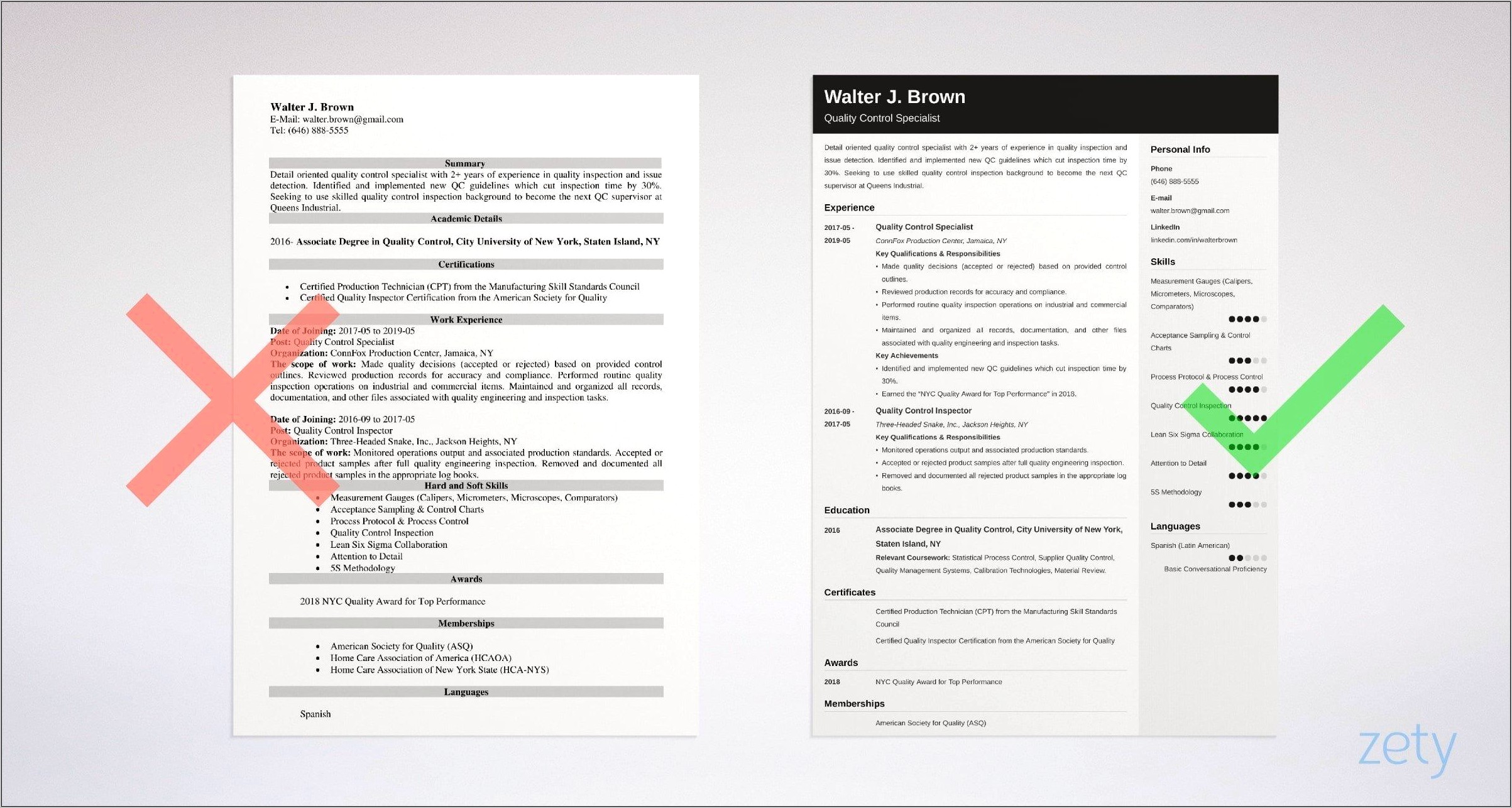 Construction Quality Control Resume Sample