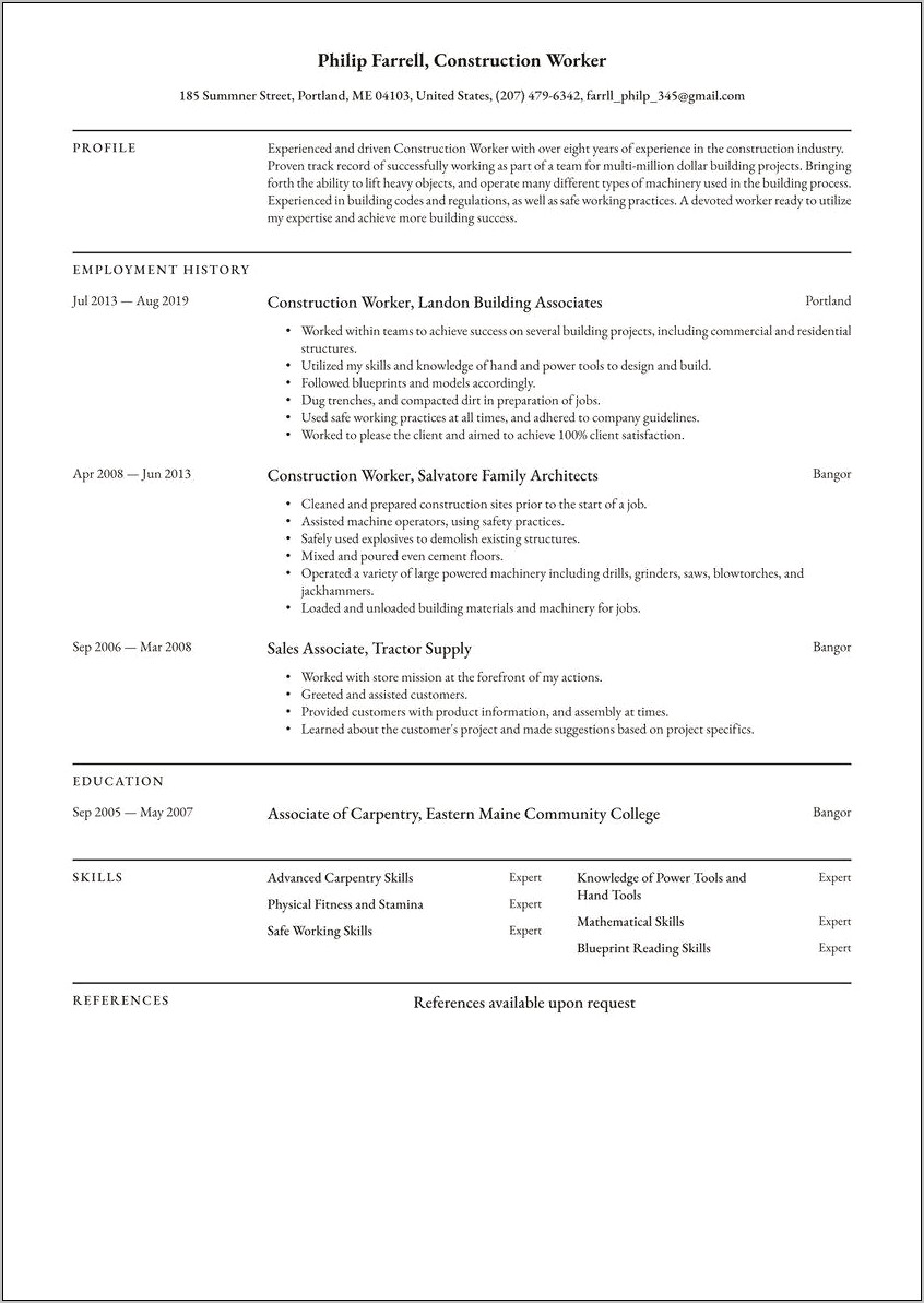 Construction Resume Objective Statement Examples