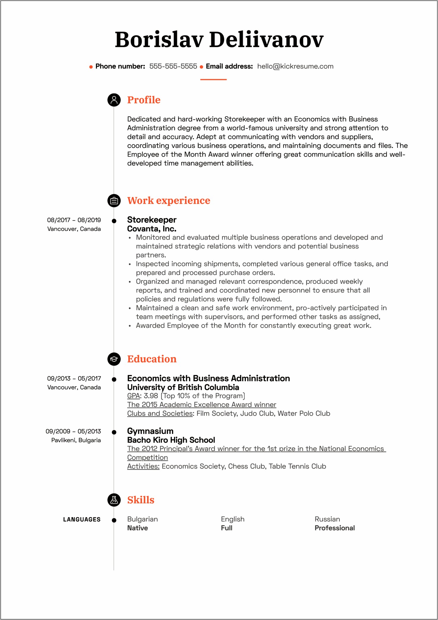 Construction Store Keeper Resume Sample