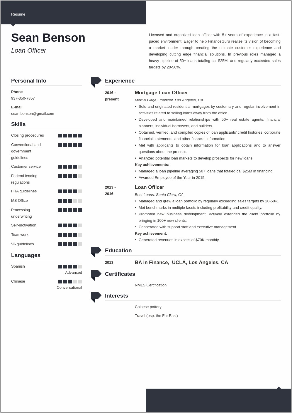 Consumer Loan Officer Resume Example