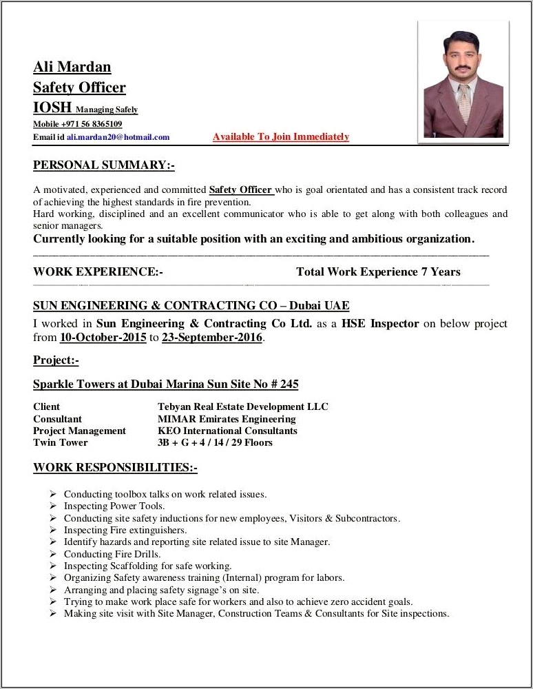 Consumer Safety Inspector Resume Example