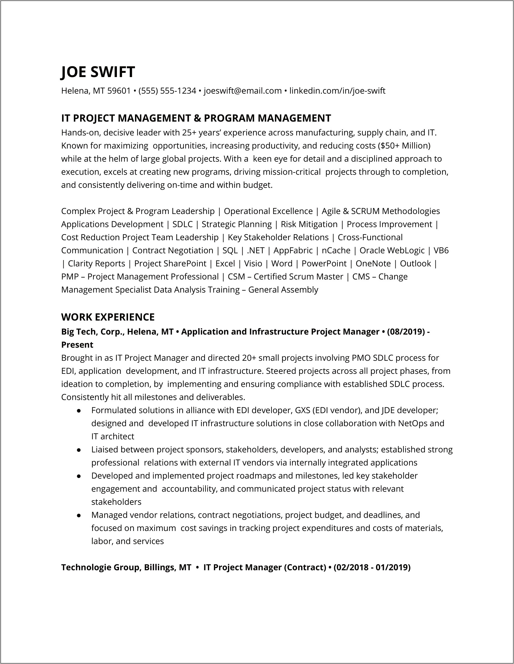 Contact Center Project Manager Resume