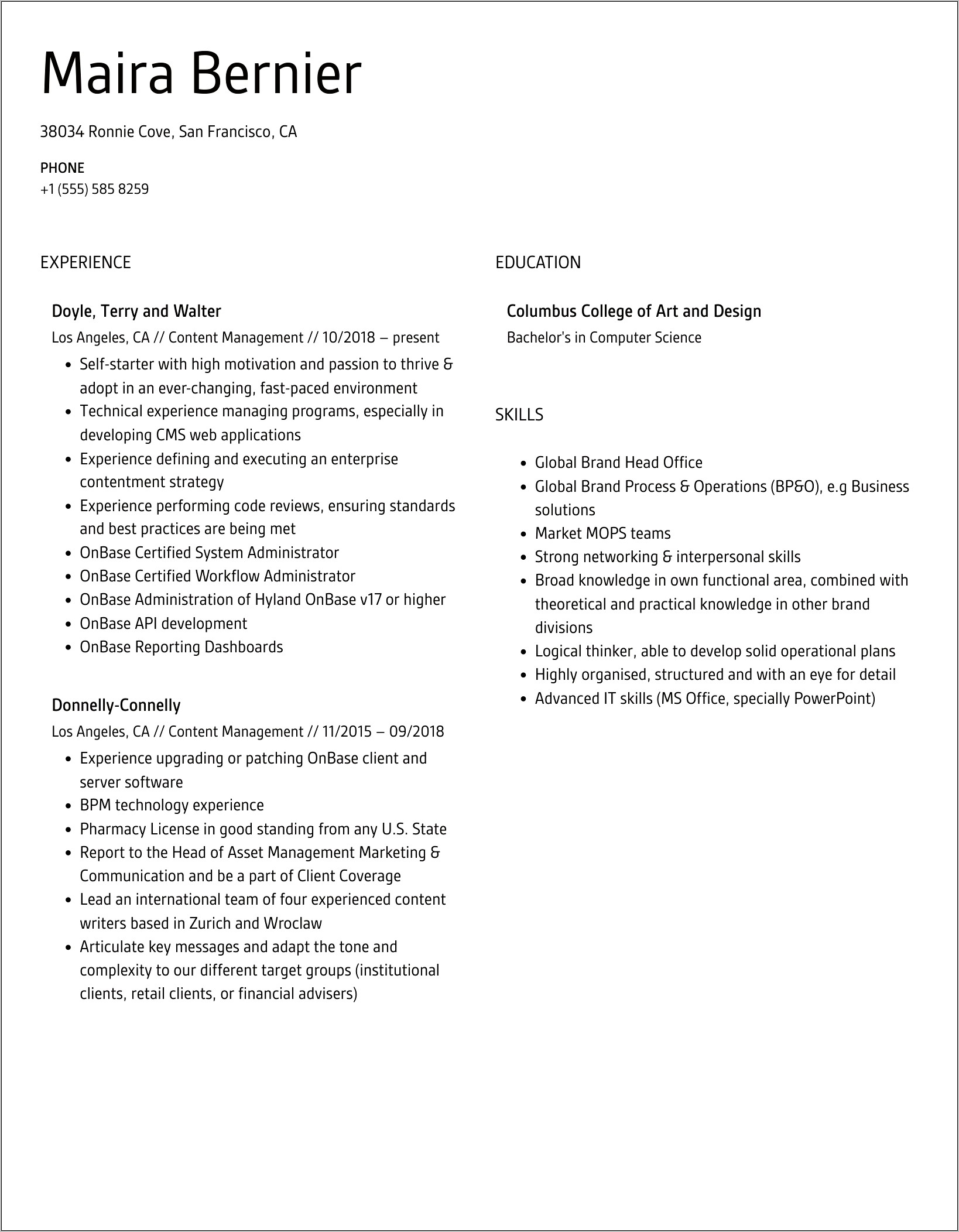 Content Management And Cofax Resumes