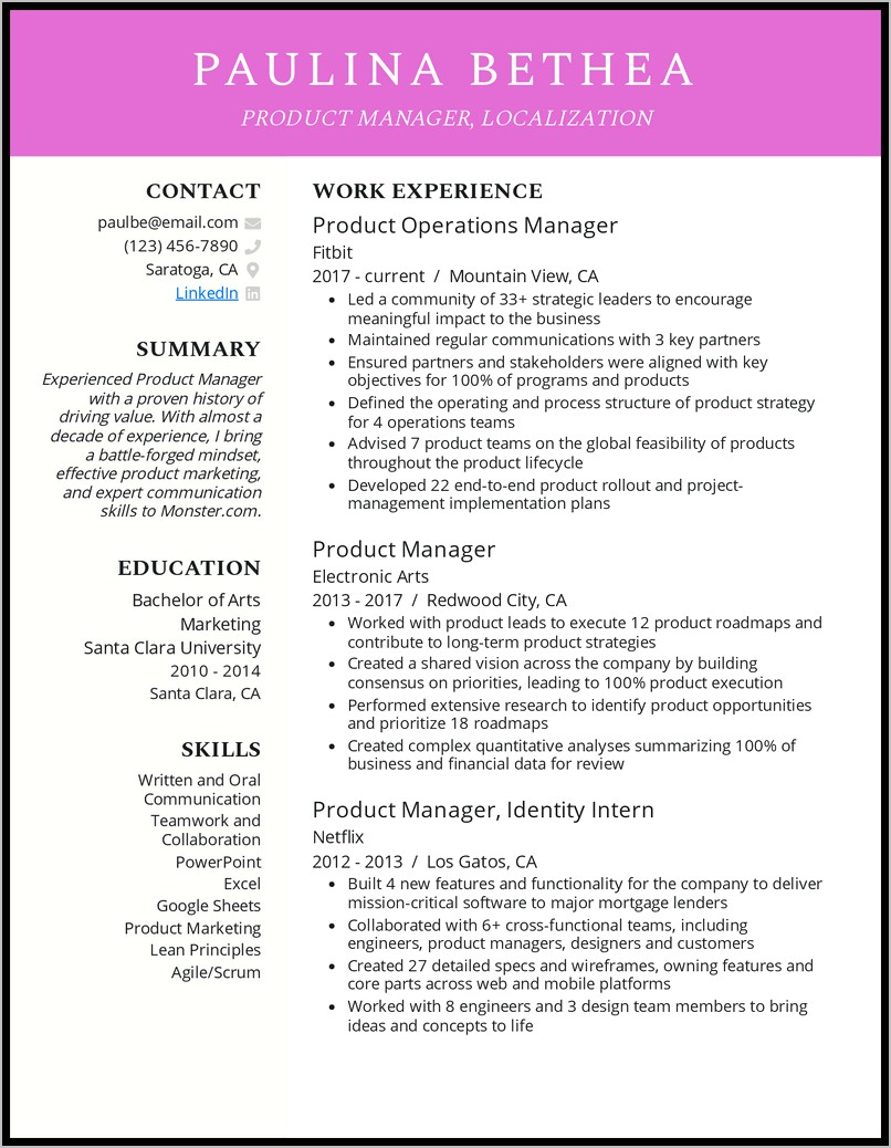 Core Competencies Product Manager Resume