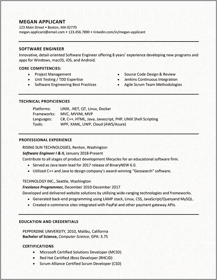 Core Functional Resume Template Free