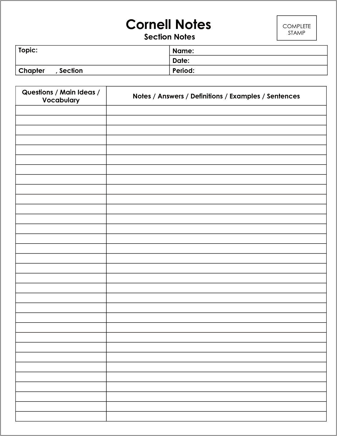 Cornell Note Template Google Docs Download