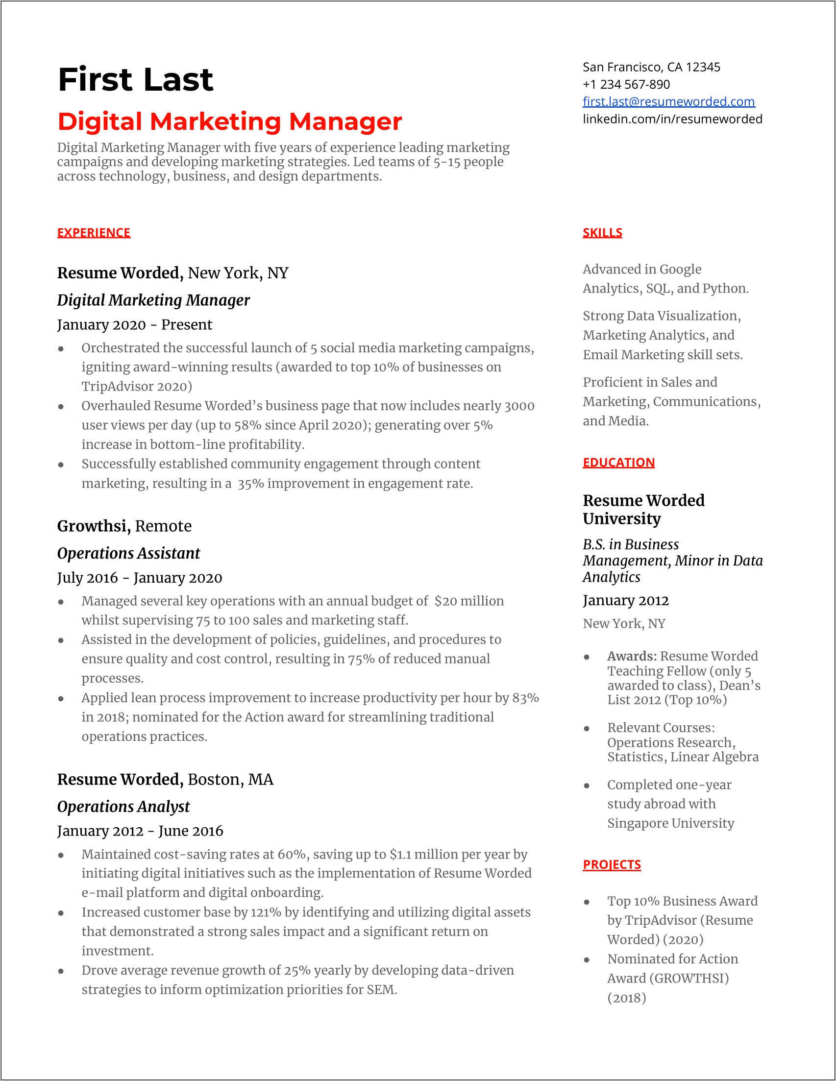 Corporate Media Marketing Resume Examples