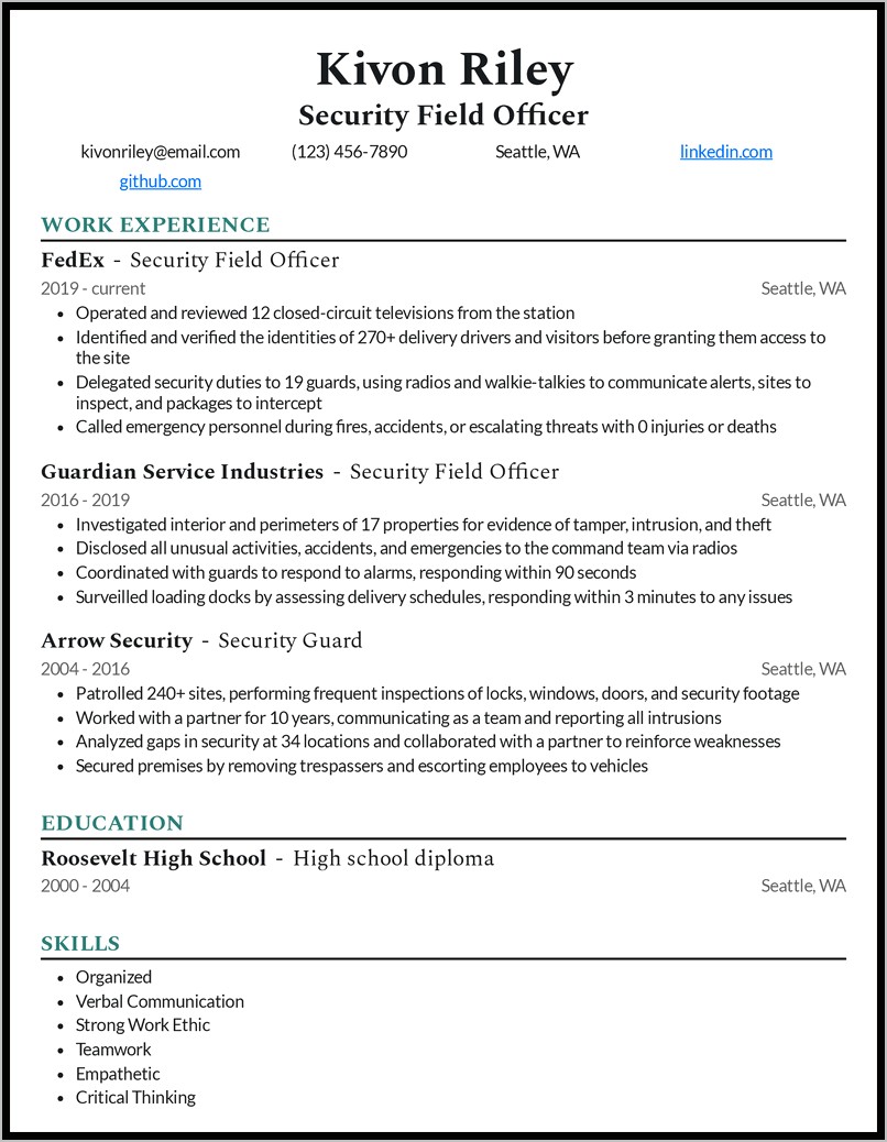 Corporate Security Officer Resume Sample