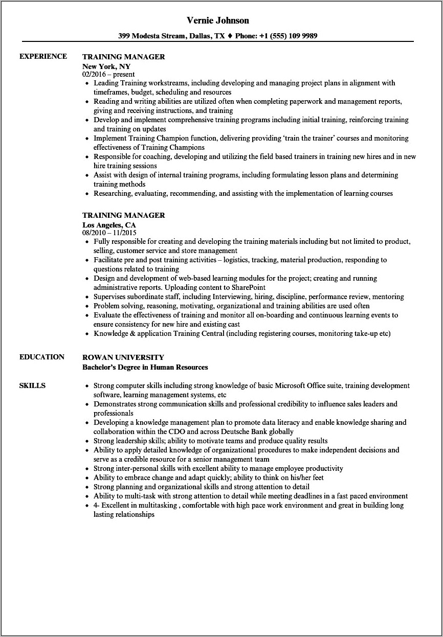 Corporate Training Manager Resume Examples