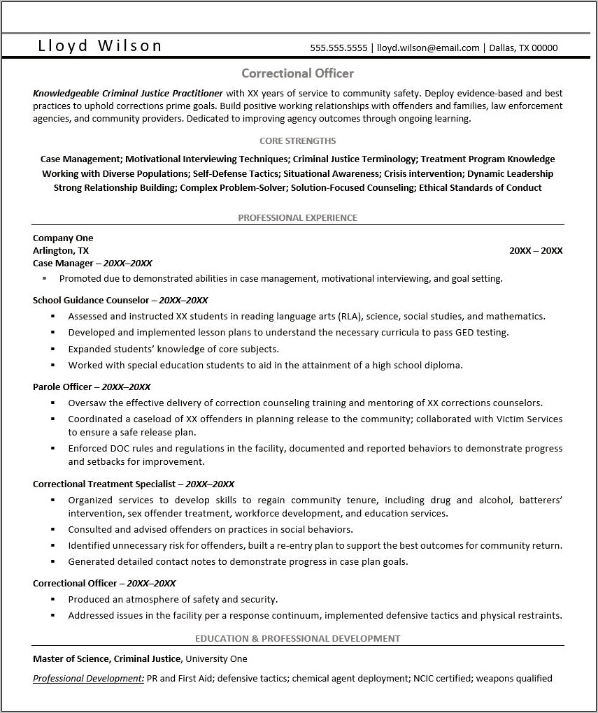 Correctional Counselor Objective On Resume