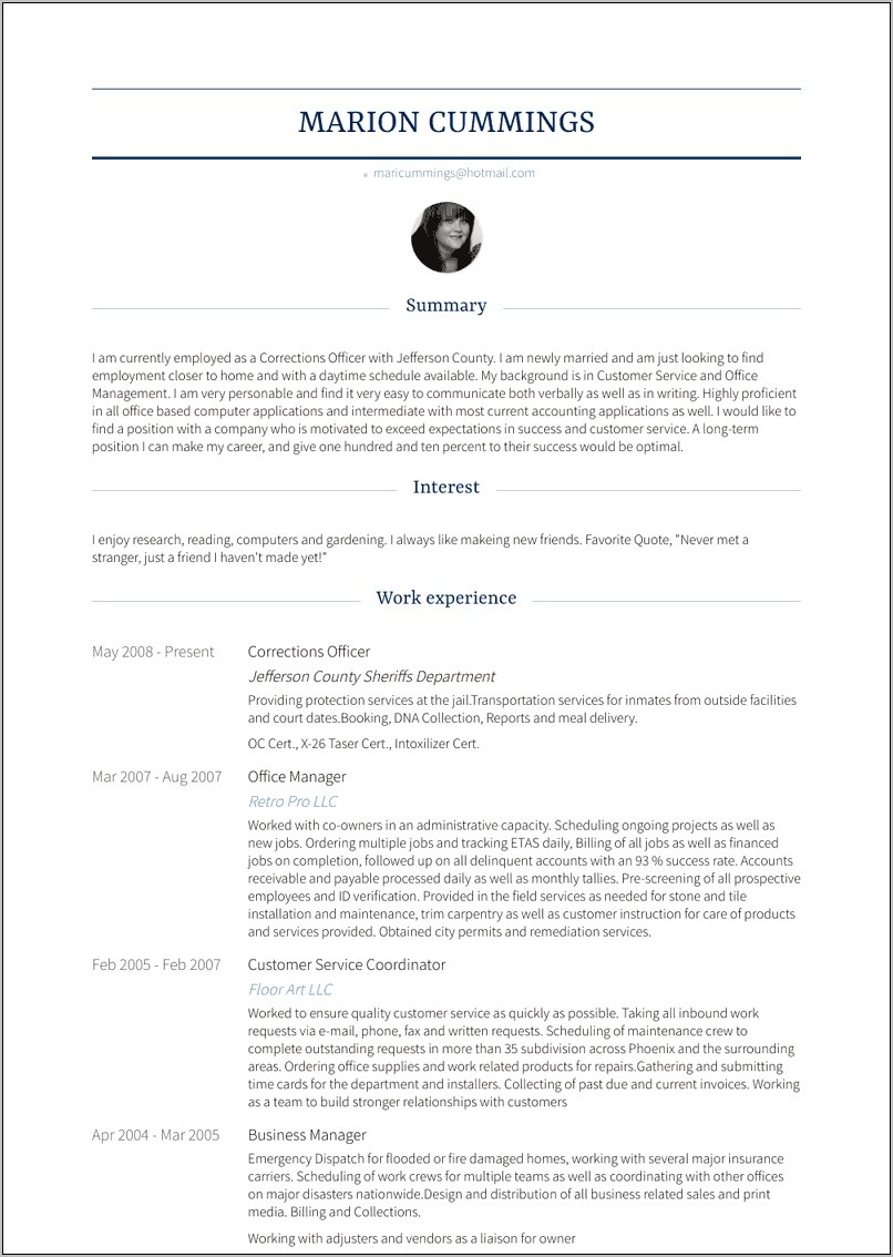 Correctional Officer Resume Samples Jobherojobhero