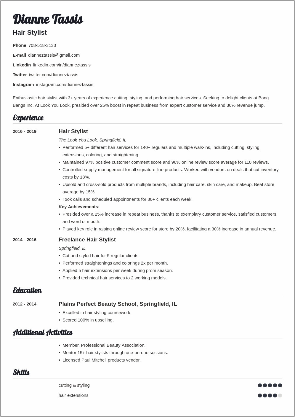 Cosmetologist Educational Skills On Resume