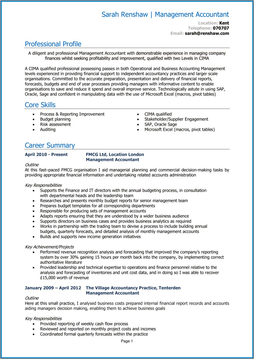 Cost Accountant Job Description Resume