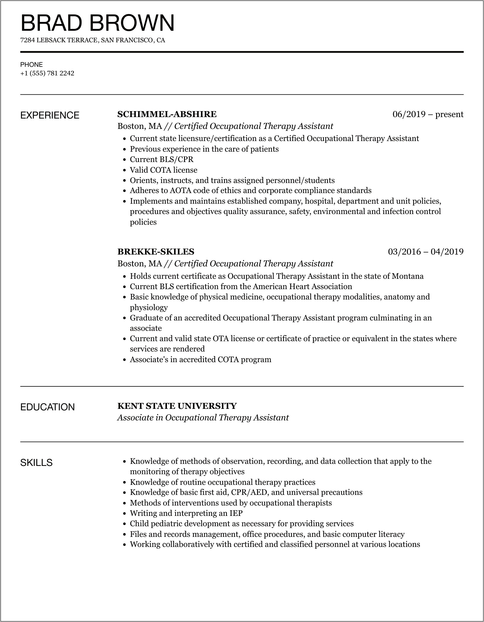 Cota Job Description For Resume