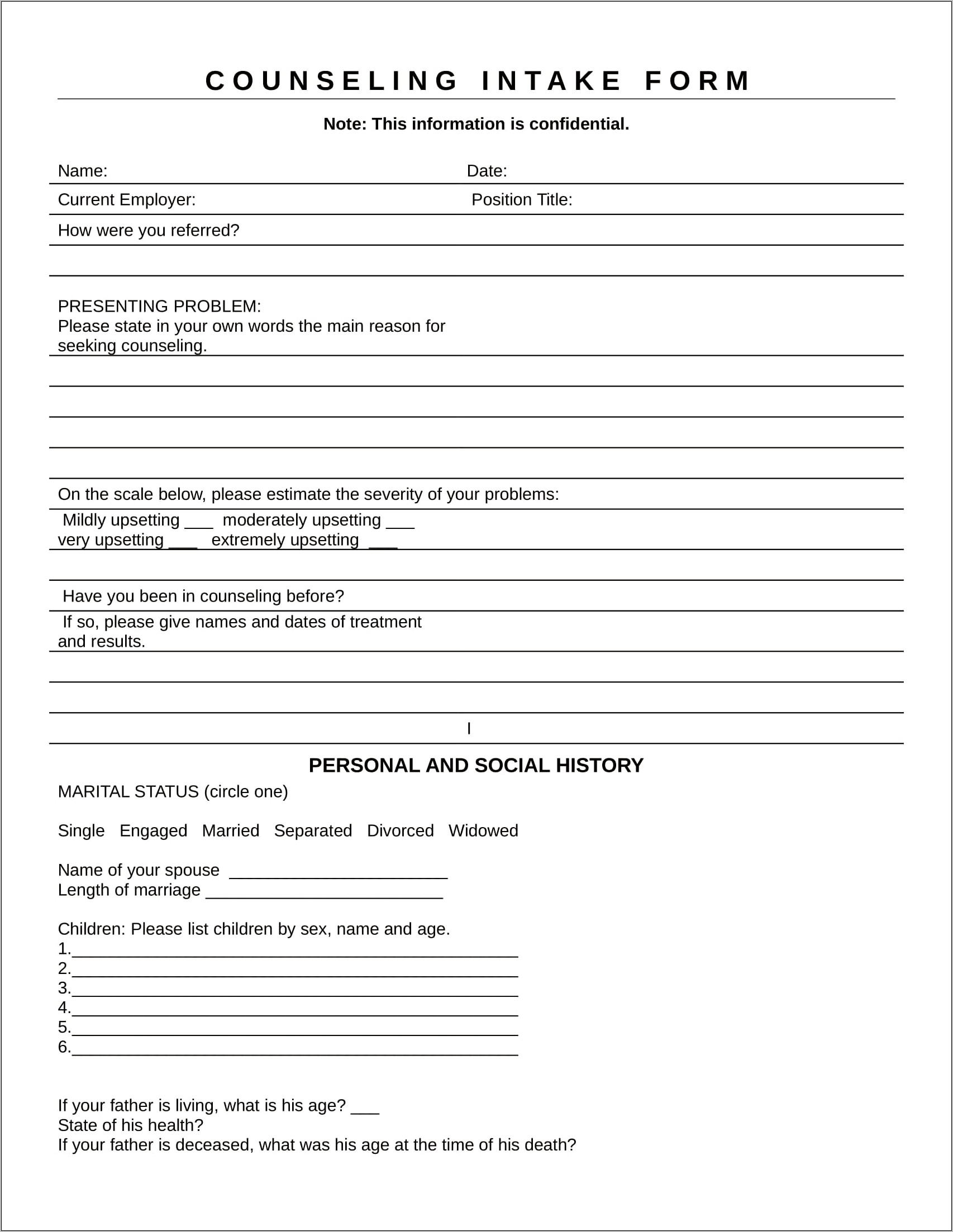 Couples Counseling Intake Form Template Download