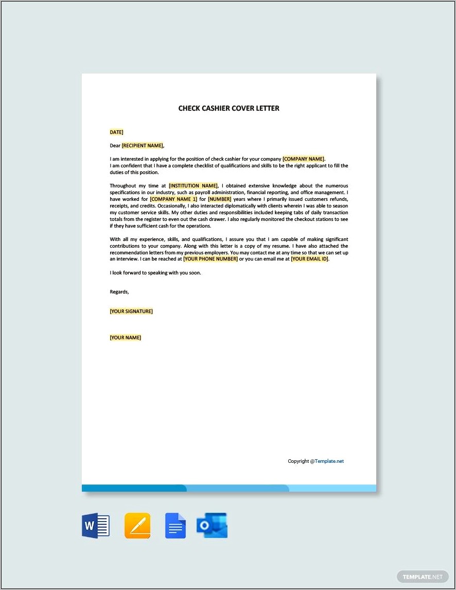 Cover Letter Resume Cashier Example