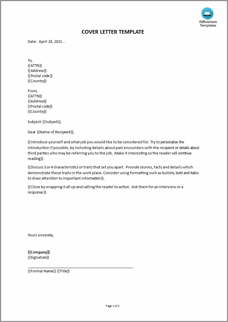 Cover Letter Template Microsoft Word Download