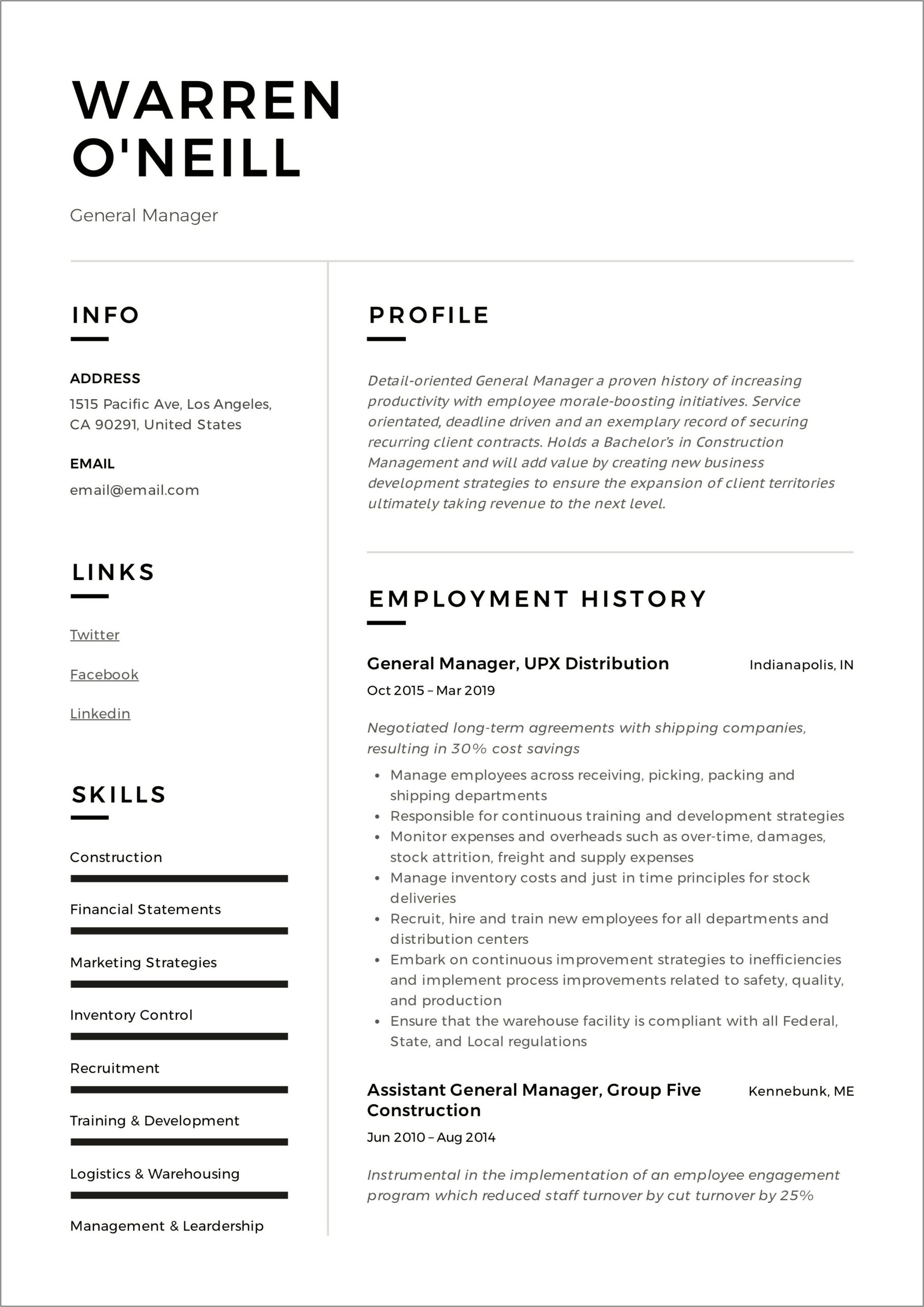 Created A Manager Resume Sample