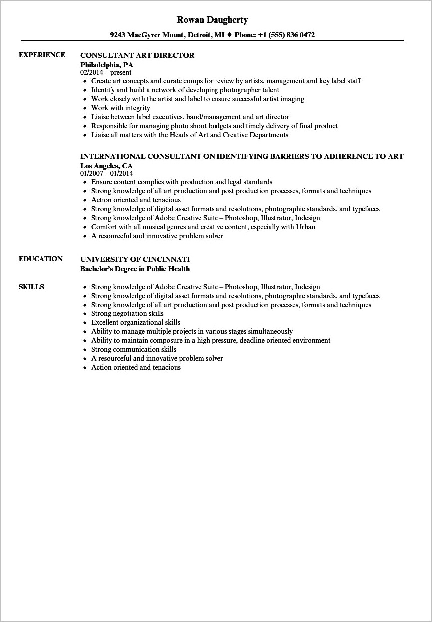 Creative Consultant Resume Job Description