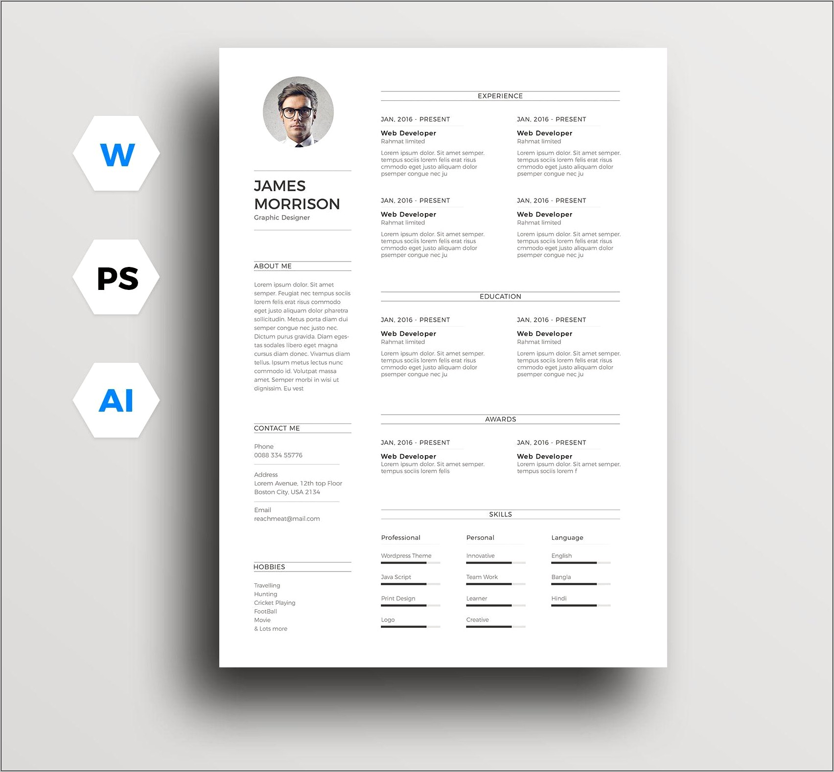 Creative Minimalist Resume Template Free