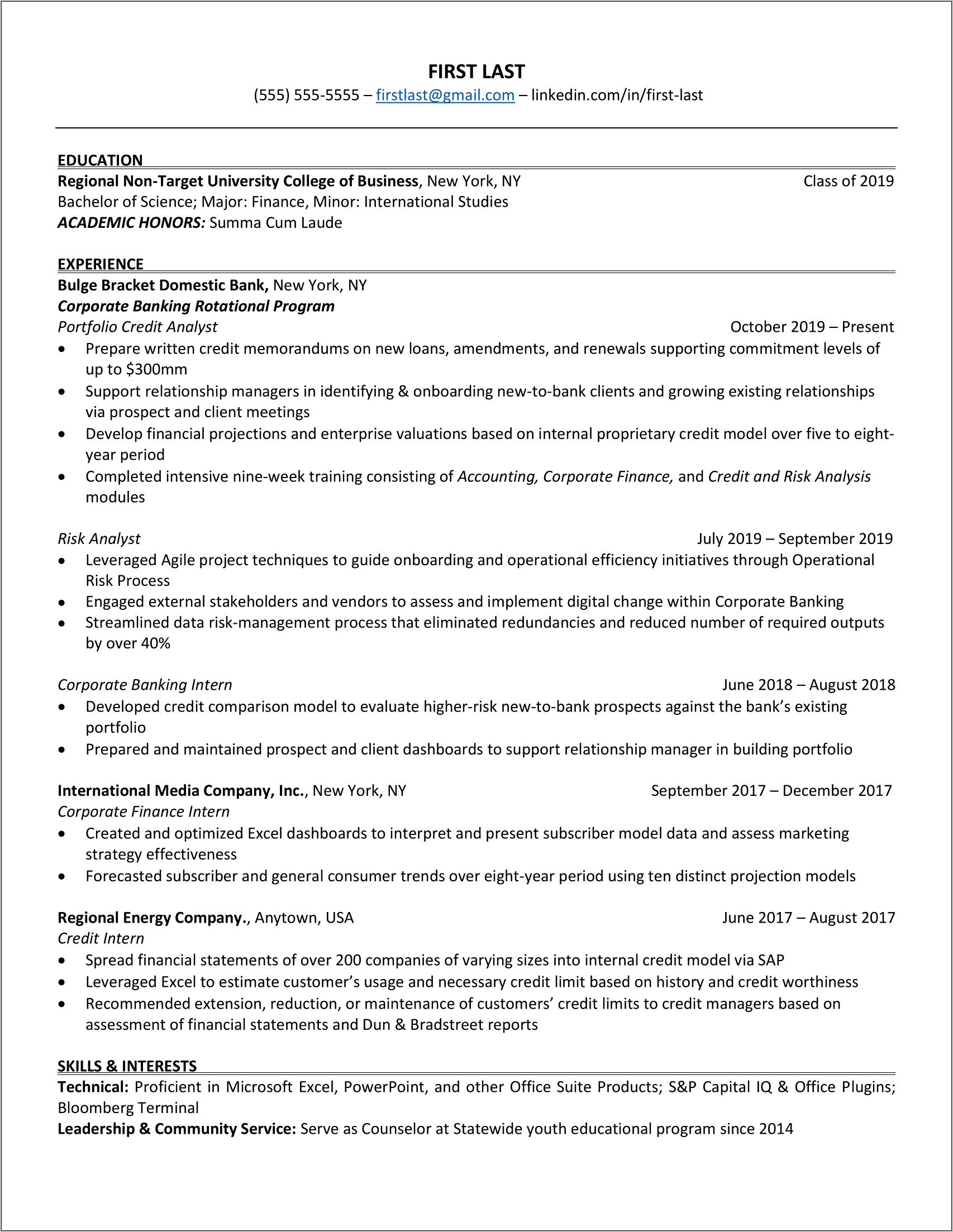 Credit Risk Ba Sample Resume