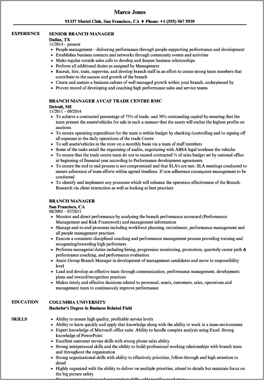 Credit Union Operations Manager Resume