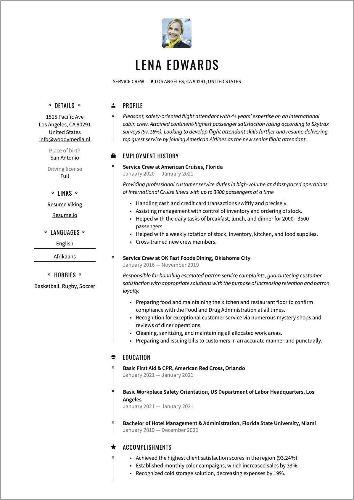 Crew Member Skills For Resume