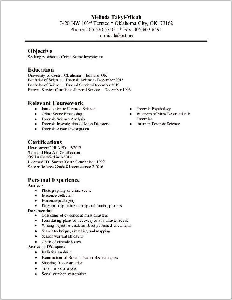 Crime Scene Investigator Resume Objective