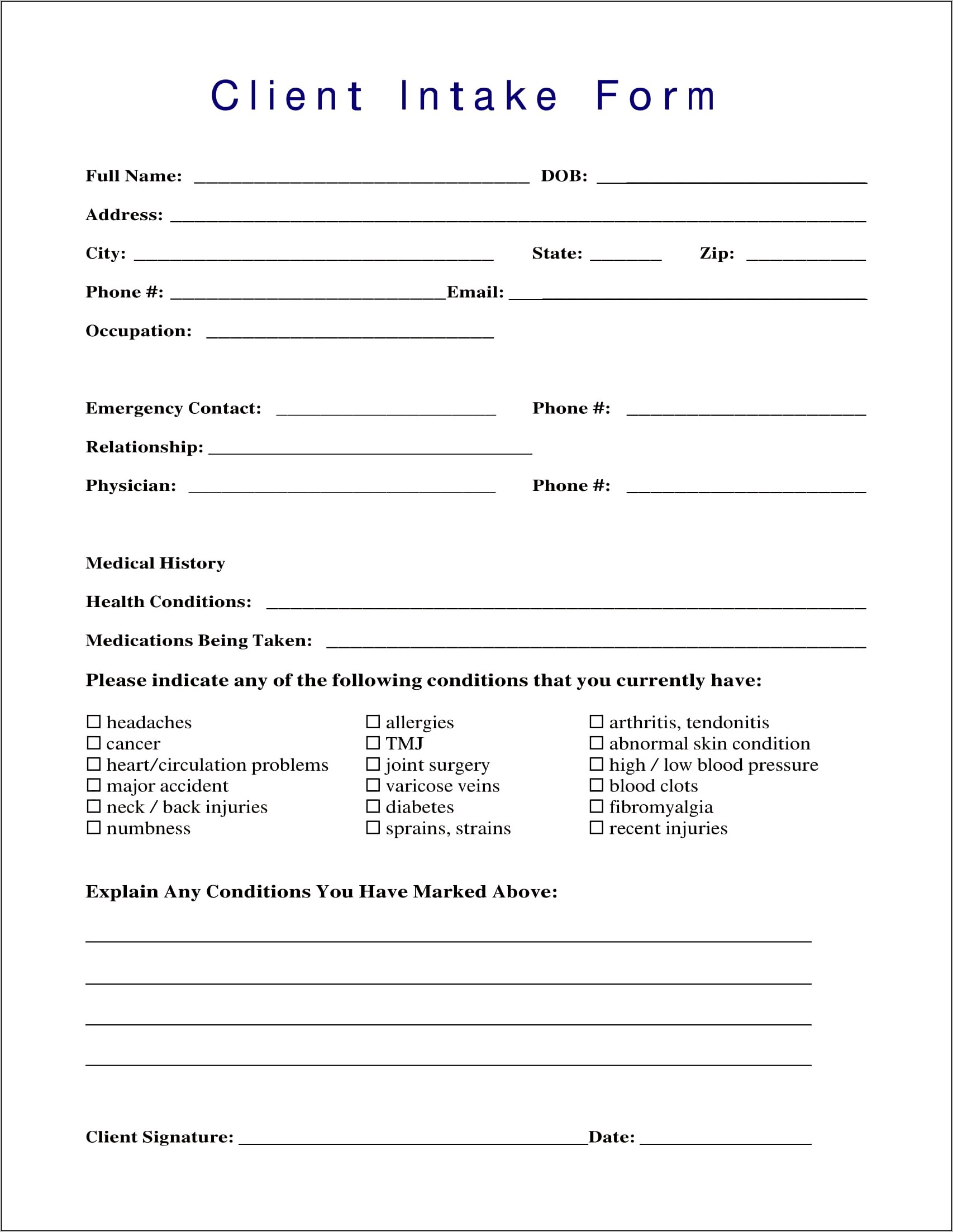 Criminal Client Intake Form Template Download