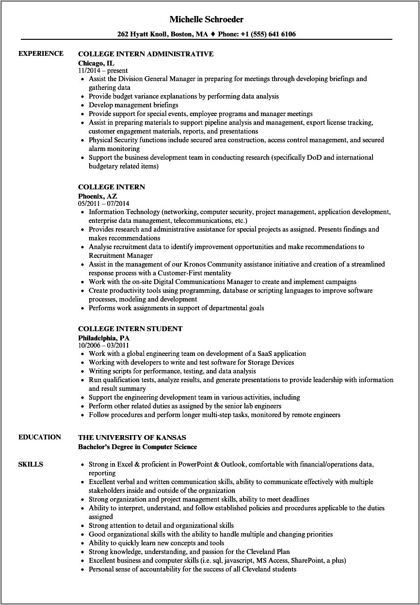 Criminal Justice Intern Resume Sample