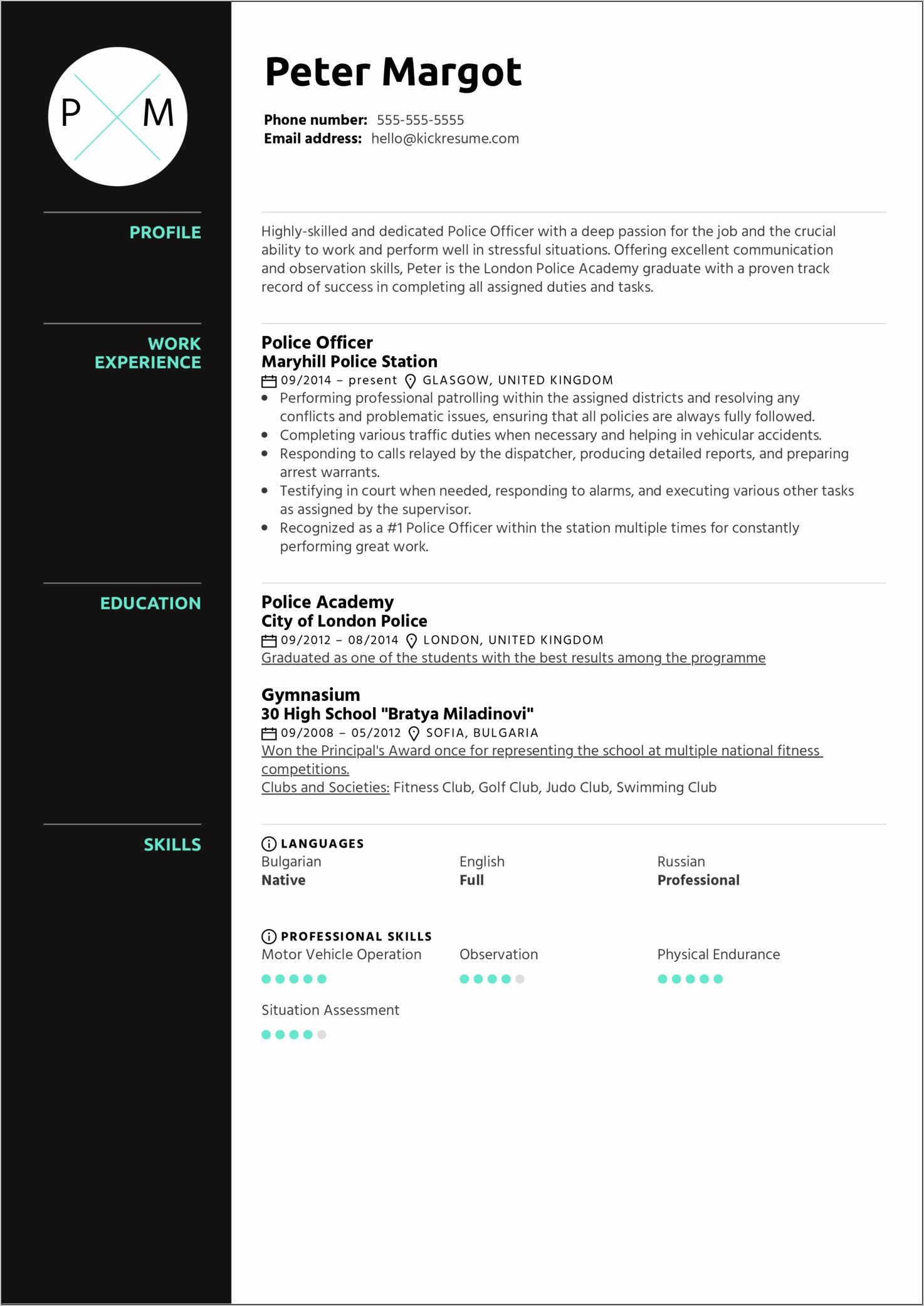 Criminal Justice Major Resume Sample