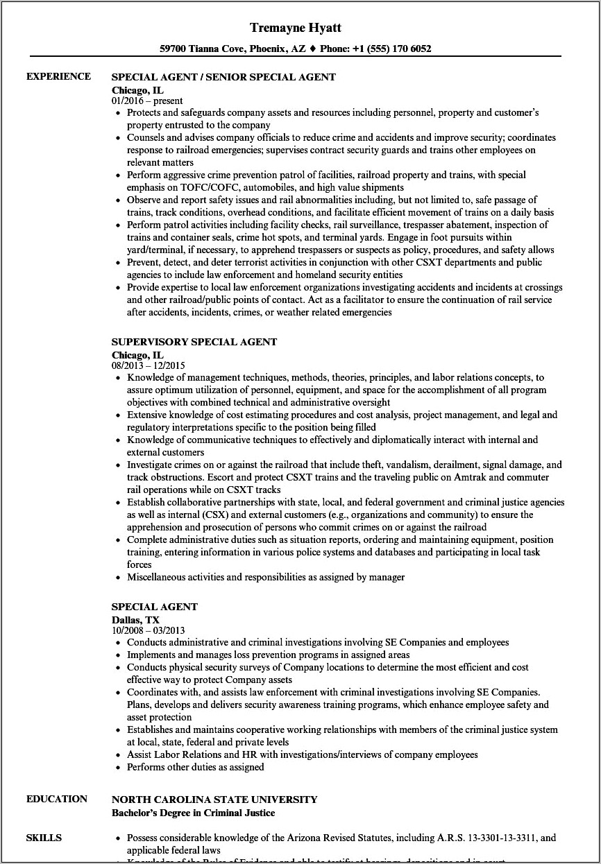 Criminal Justice Resume Skills Examples