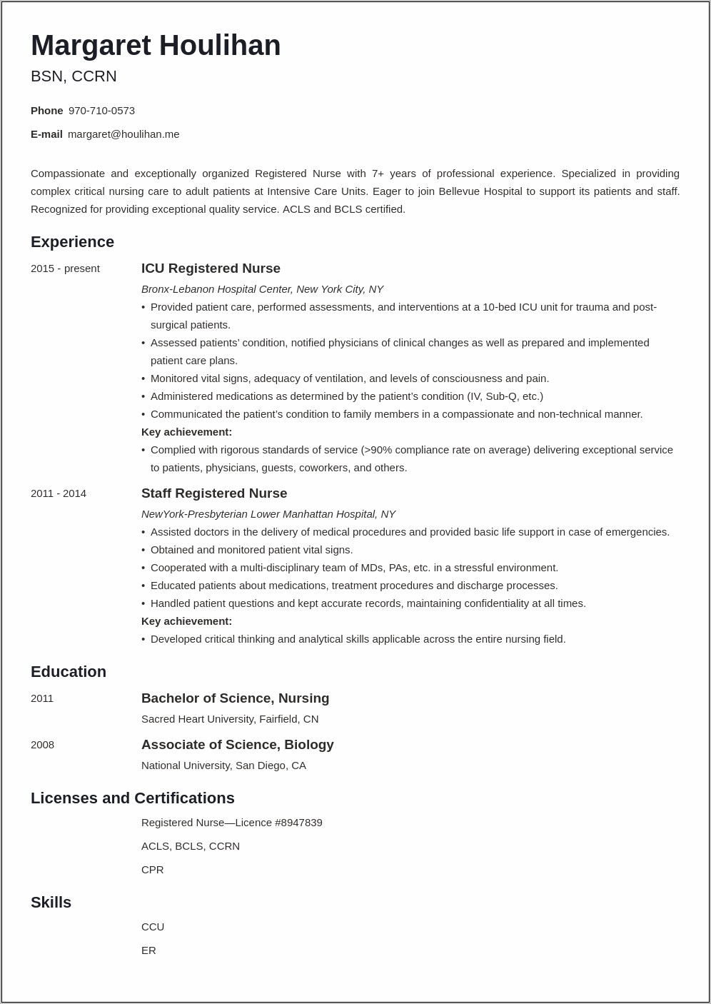 Critical Care Nurse Resume Skills