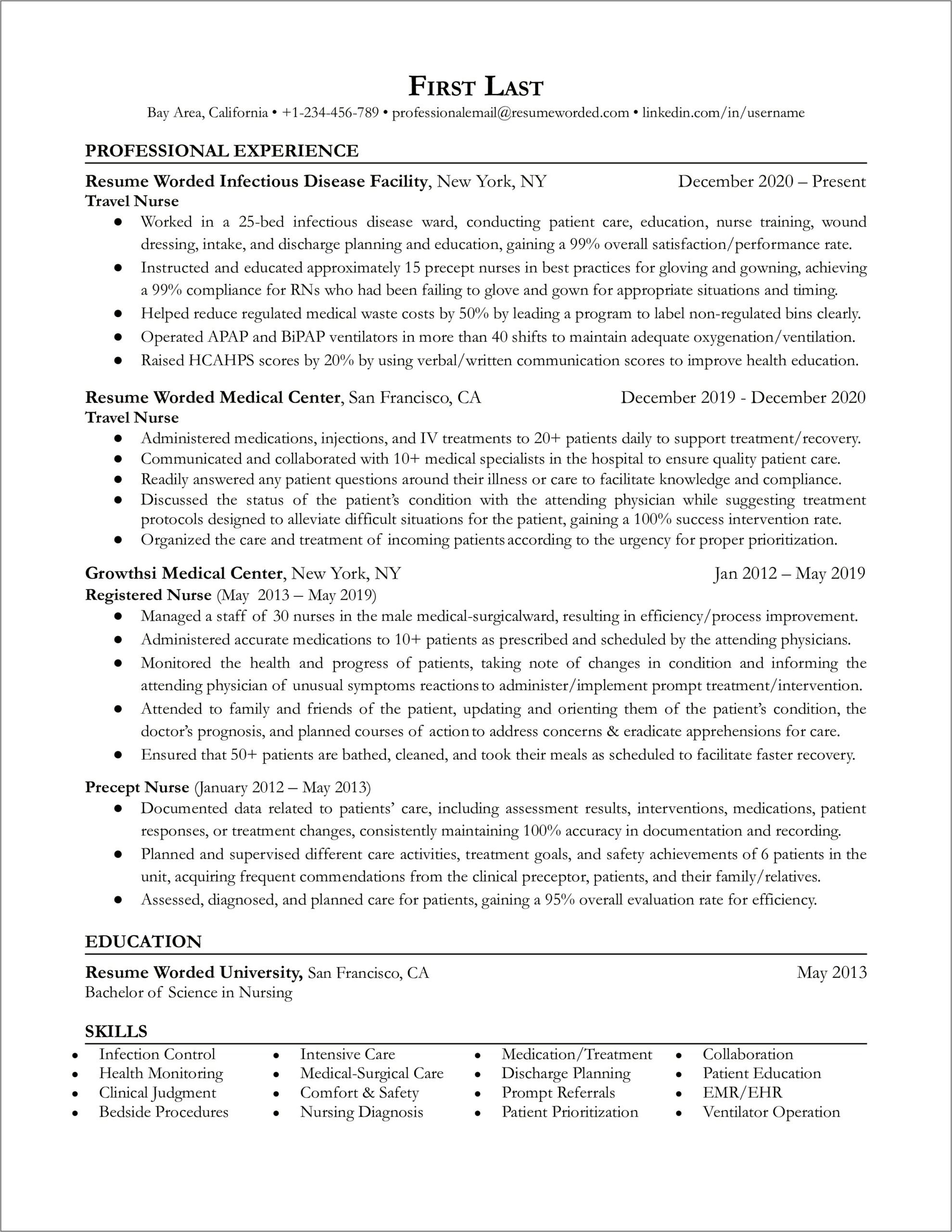 Critical Care Technician Resume Example