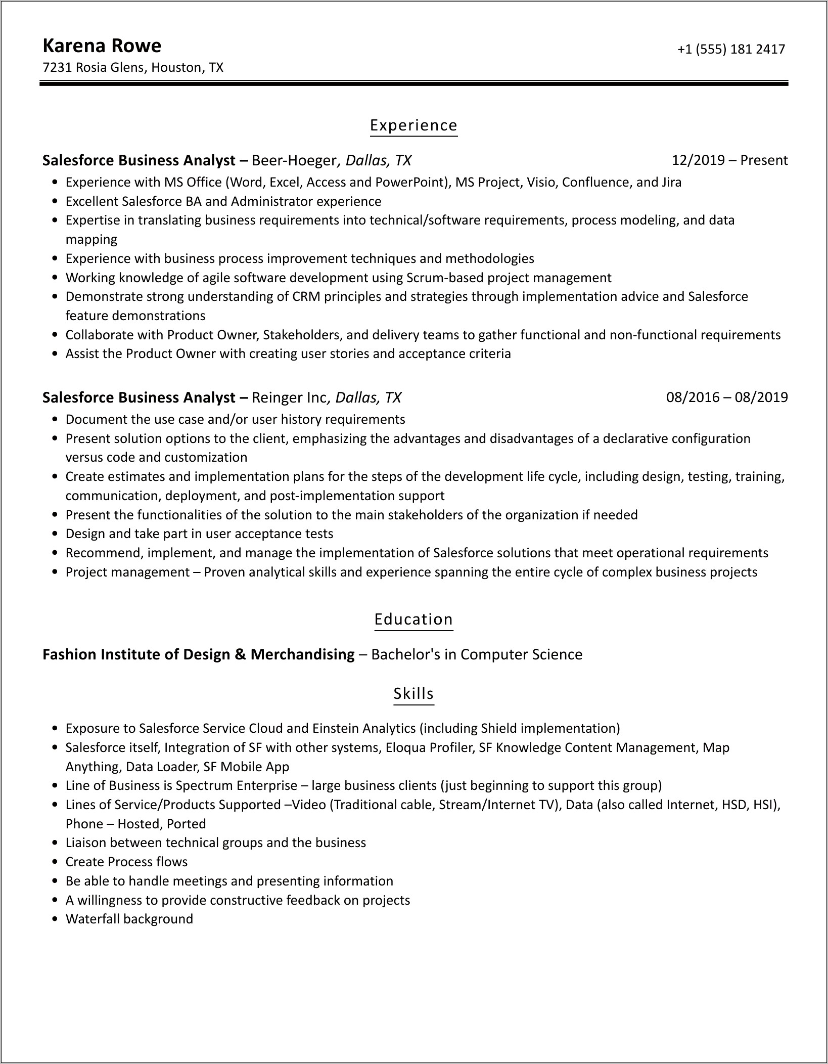 Crm Business Analyst Resume Sample