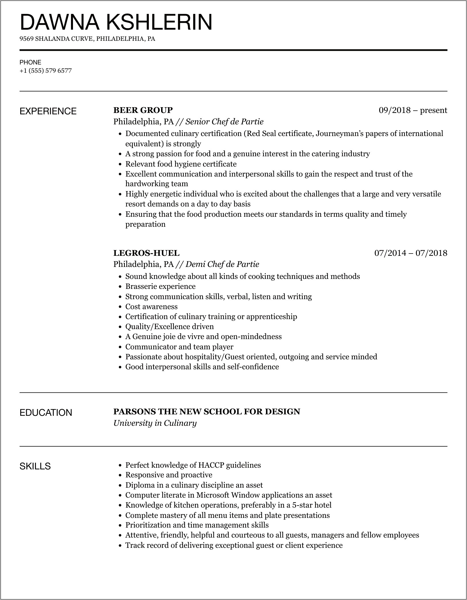 Cruise Ship Chef Objective Resume