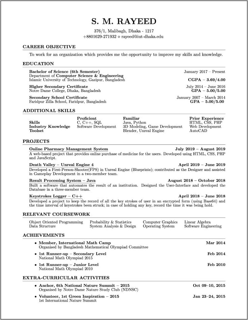 Cs Resume Free Template Reddit