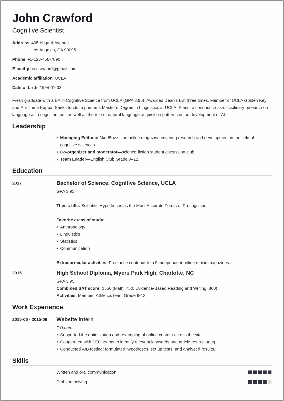 Curricular Activities In Resume Sample
