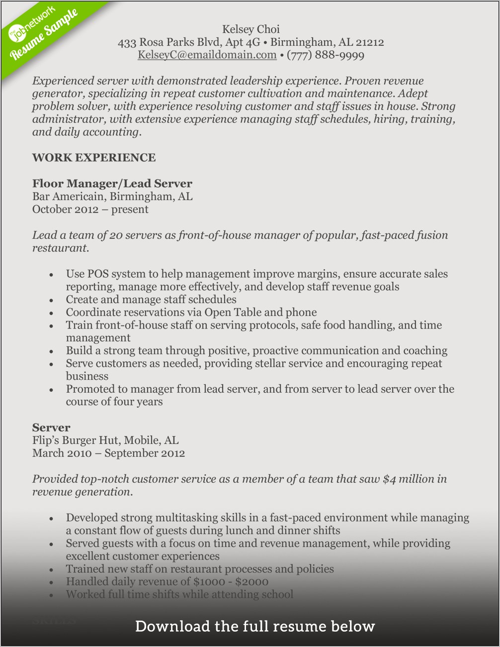 Customer Focused Examples On Resume