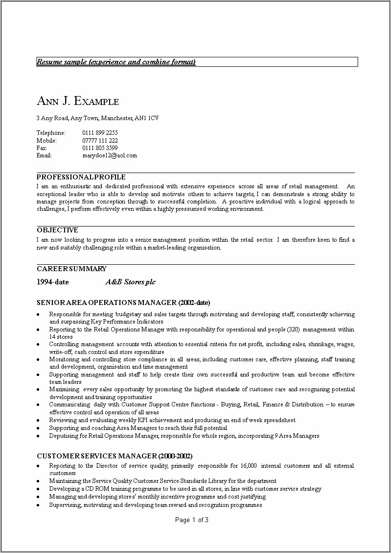 Customer Relation Manager Resume Format