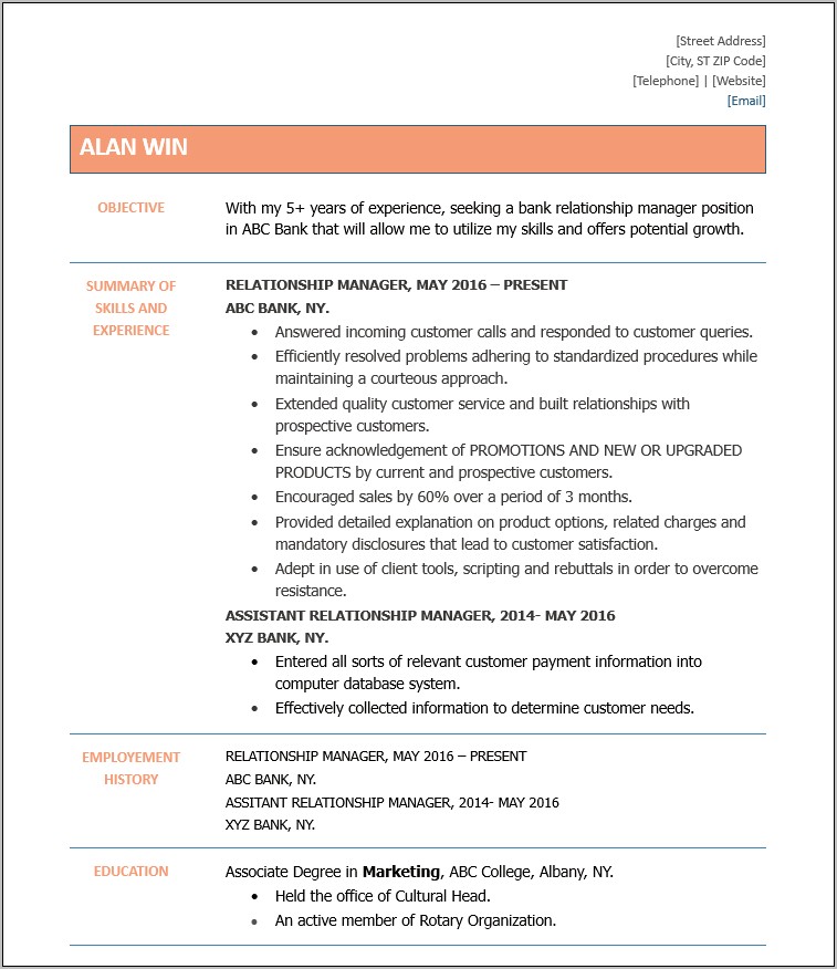 Customer Relationship Manager Resume Summary