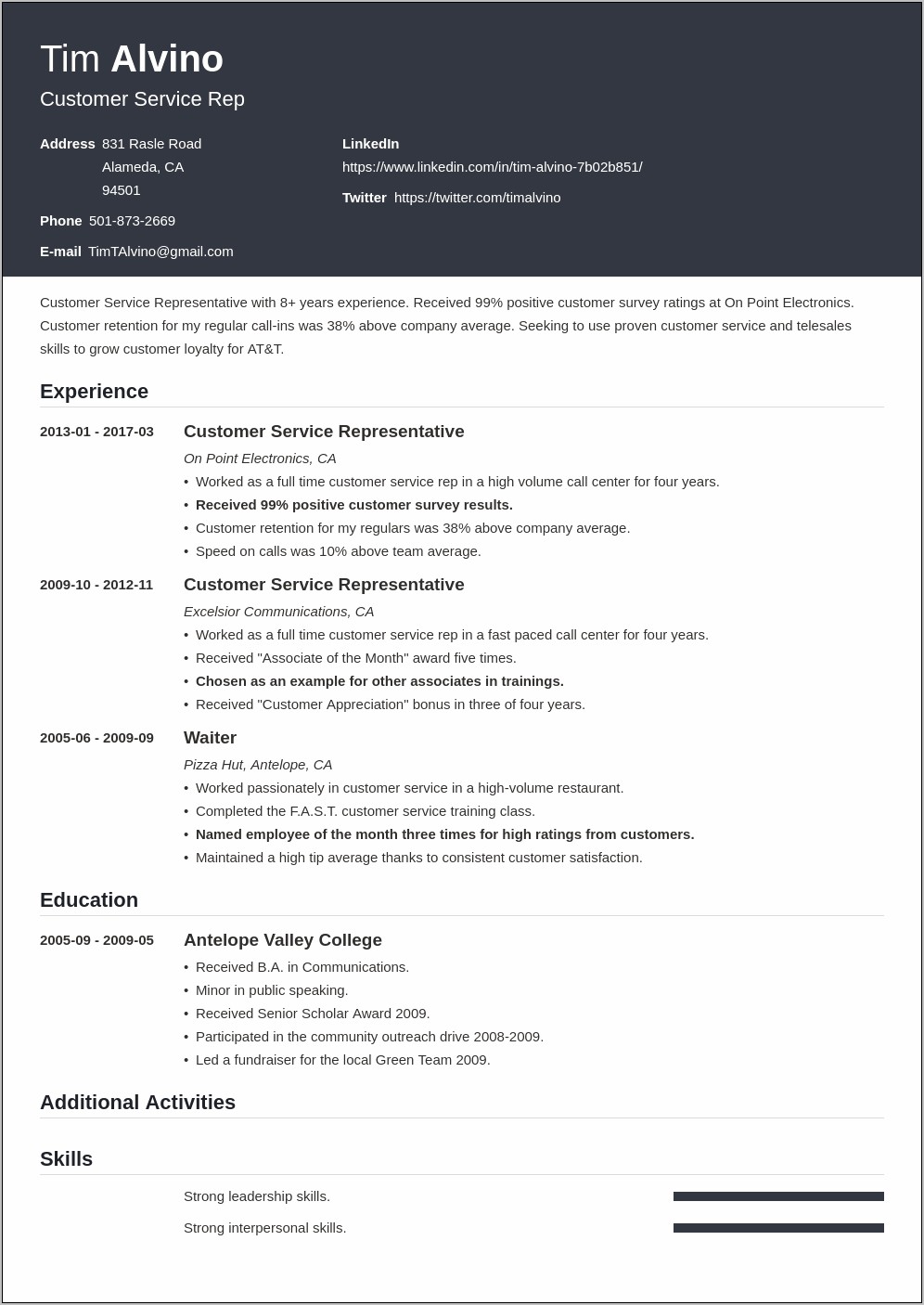 Customer Service Officer Resume Objective