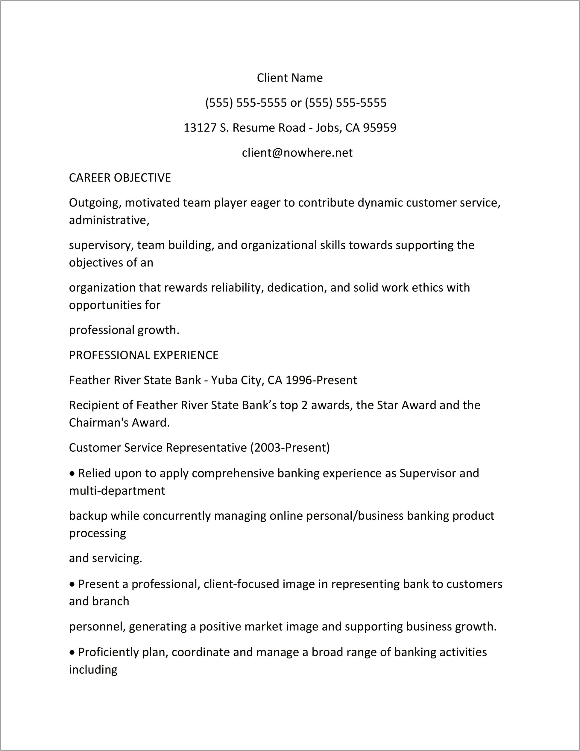 Customer Service Resume Samples Objective