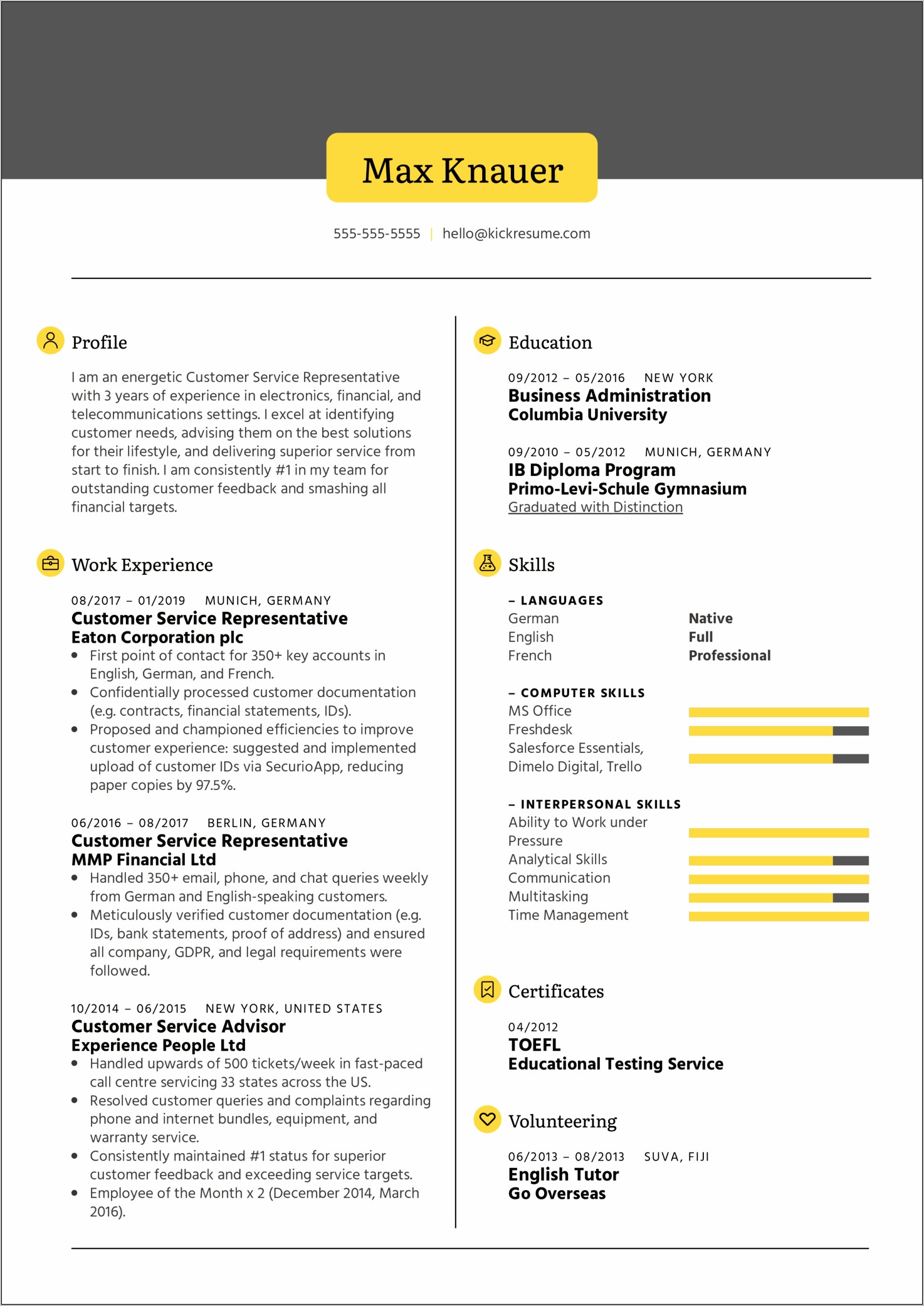 Customer Service Sample Resume 2015