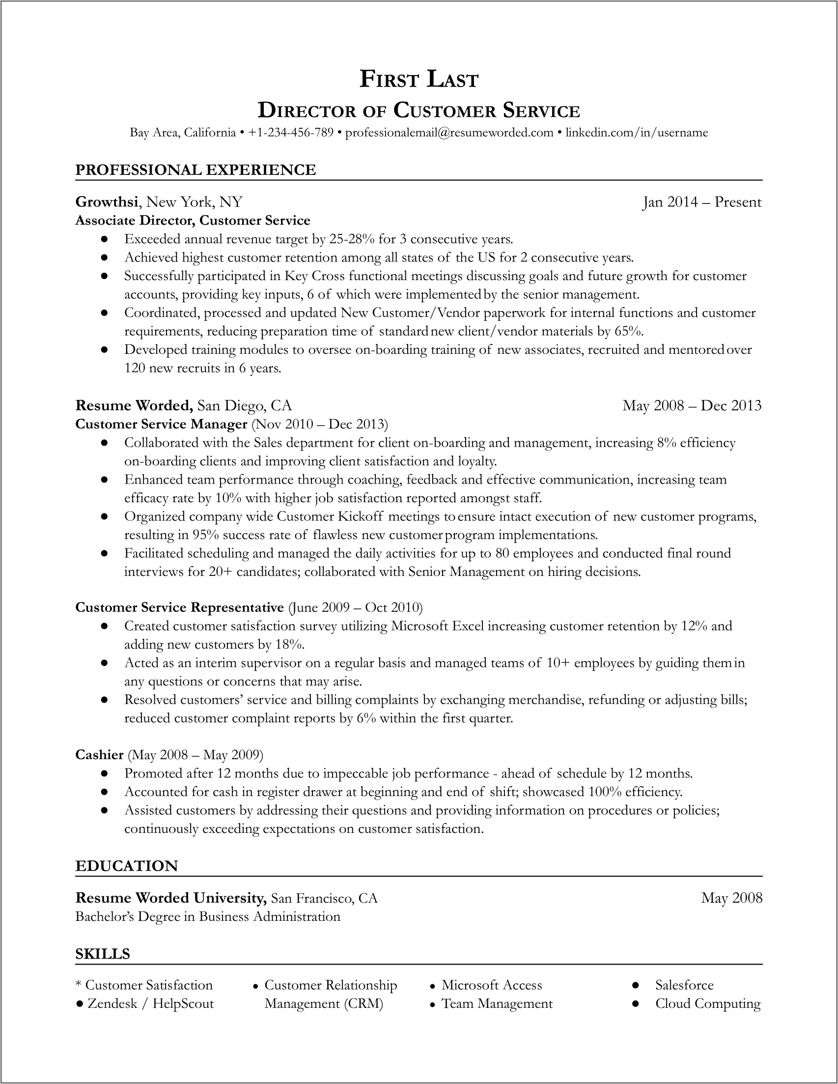 Customer Service Supervisor Job Resume