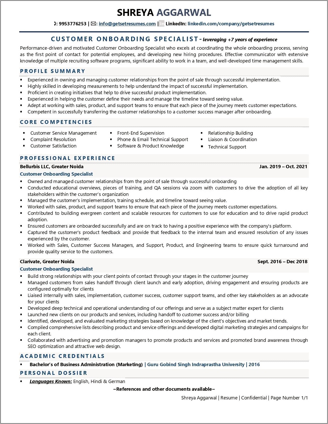 Customer Success Specialist Resume Examples