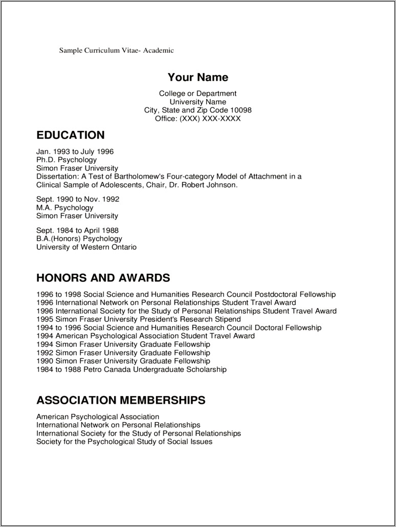 Cv For Graduate School Template Download