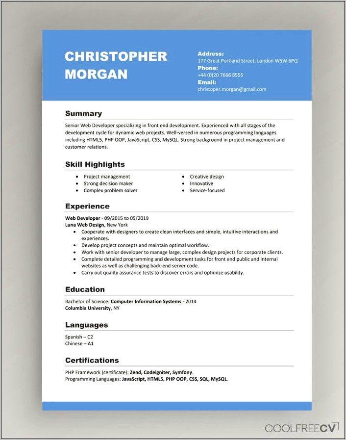 Cv Resume Format Free Download