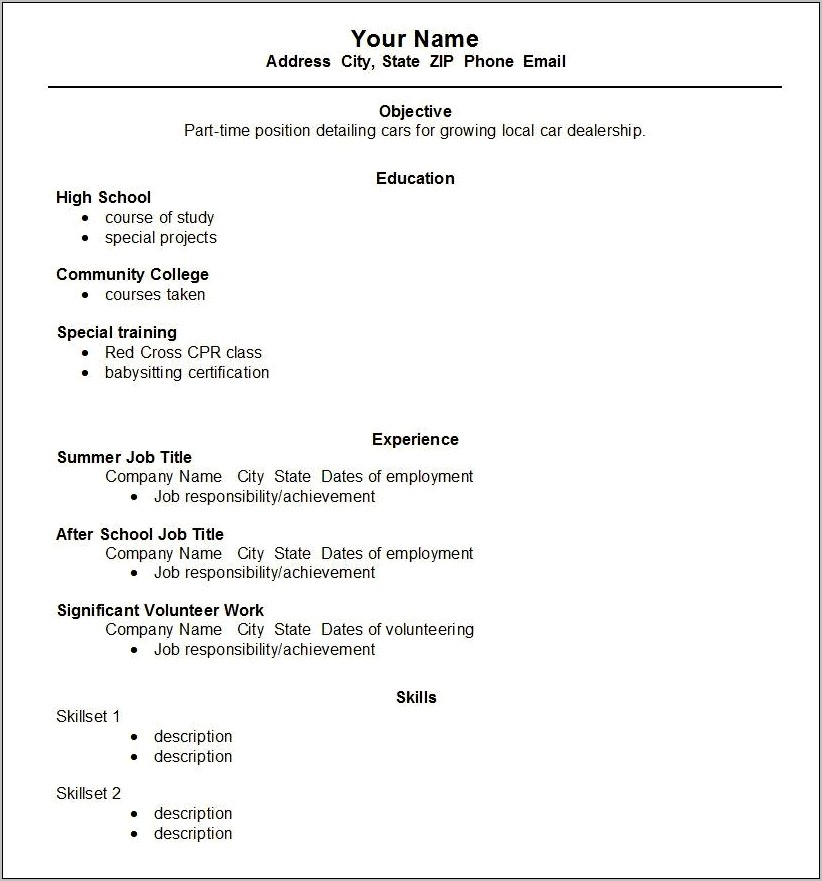 Cv Template For First Job Download